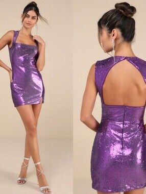 Lulu's Purple Sequin Open-Back Mini Dress
